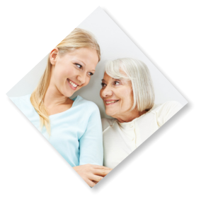 elderly woman with her caregiver